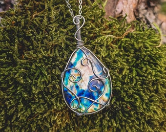 Copper womens necklace electroformed crystal jewelry Geometric pendant labradorite pendant triangle pendant fire labradorite