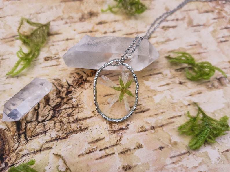 Botanical Jewellery With Wildflower Organic Floral Pendant Natural Resin Necklace With Real Pressed Flower