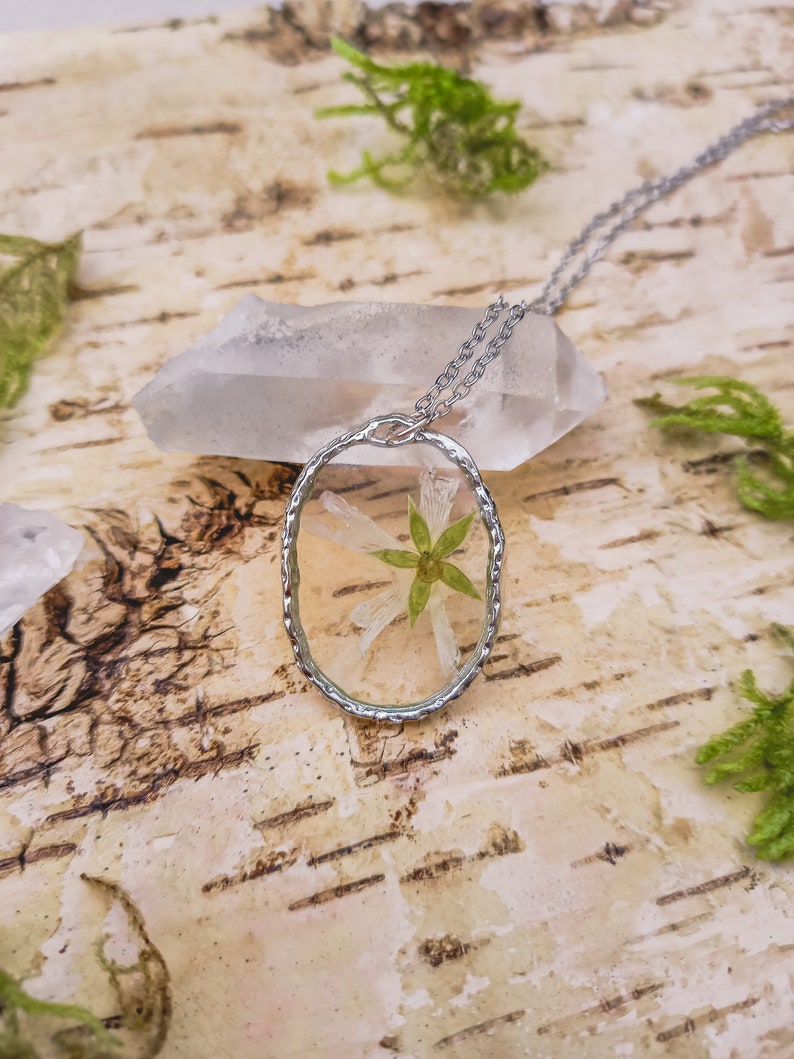 Botanical Jewellery With Wildflower Organic Floral Pendant Natural Resin Necklace With Real Pressed Flower