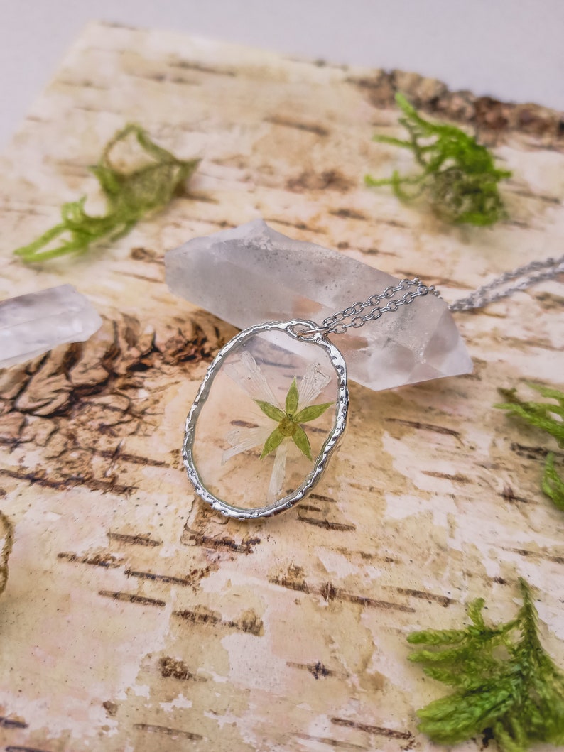 Botanical Jewellery With Wildflower Organic Floral Pendant Natural Resin Necklace With Real Pressed Flower