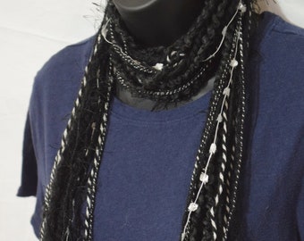 Black and White Skinny Scarf Boho Fashion Accessory
