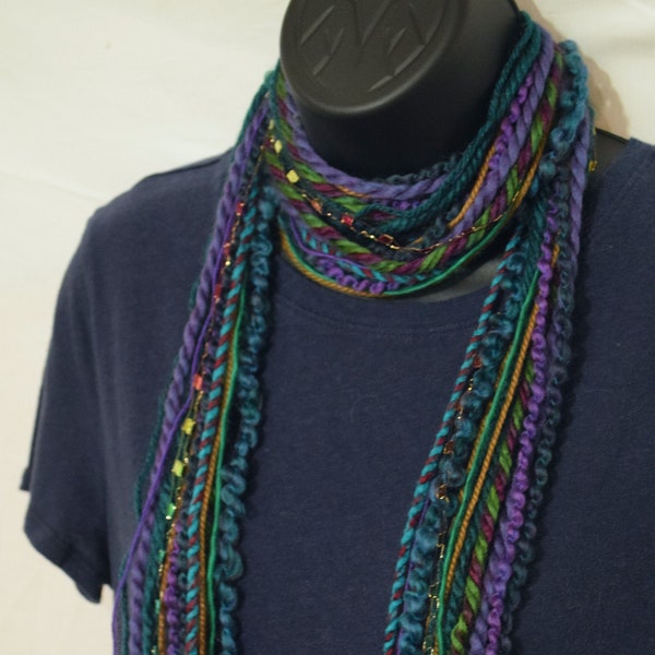 Jewel Tones Skinny Scarf Boho Fashion Accessory