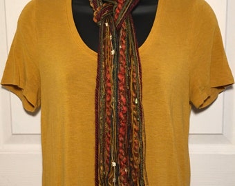 Fall Colors Skinny Scarf Boho Fashion Accessory