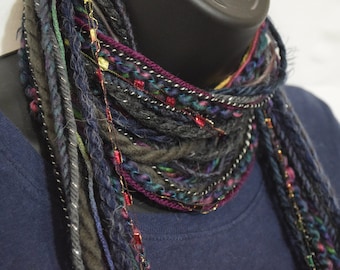 Dark Rainbow Skinny Scarf Boho Fashion Accessory