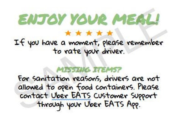 Uber Eats Thank You Cards Enjoy Your Meal Etsy