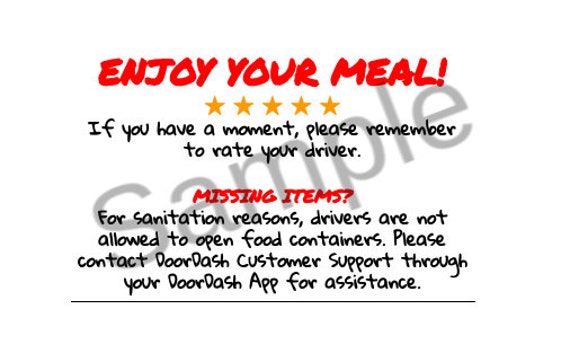 Doordash Thank You Cards Enjoy Your Meal 80 Printed Cards