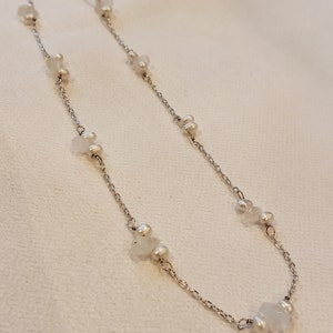 Sterling Silver Necklace with White Topaz Crystals and tiny pearls