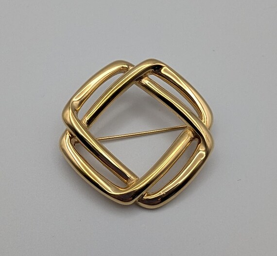 Monet Interlocking Double Square Brooch - Gold To… - image 1