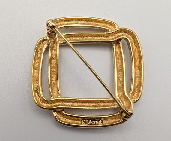 Monet Interlocking Double Square Brooch - Gold To… - image 2
