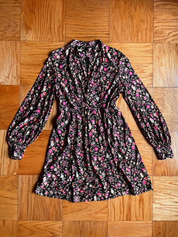 Handmade 70’s black floral long balloon sleeve min