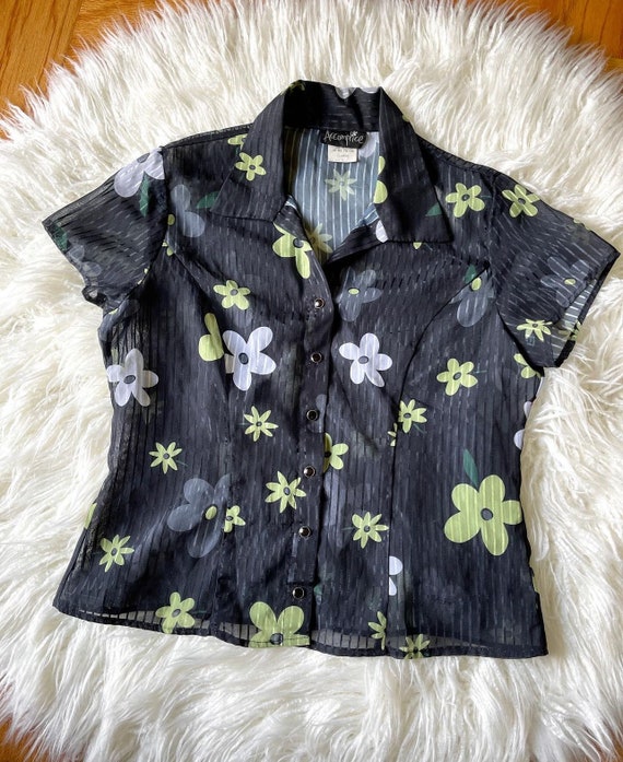 vintage 90’s Y2K sheer daisy print snap up blouse 