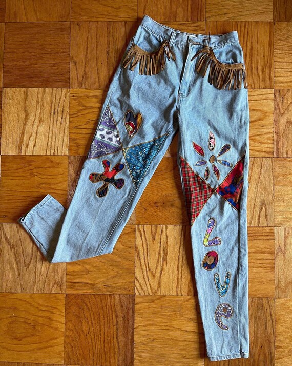 80s Patchwork \u0026 Suede Fringe Jeans With 
