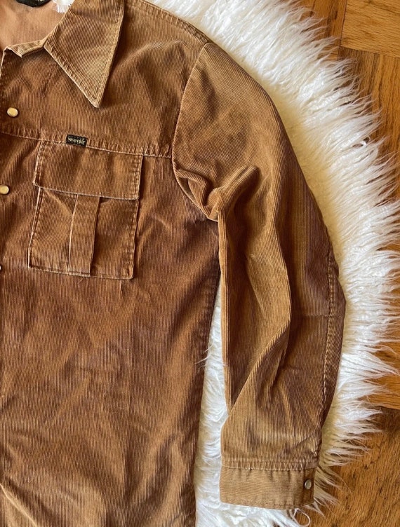 vintage 70’s men’s corduroy shacket camel brown W… - image 2