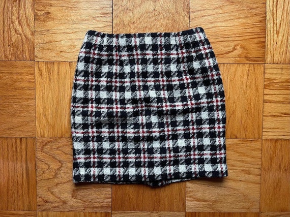 90s Plaid Wool-blend Tweed Mini Skirt by Ann Taylor 26 - Etsy