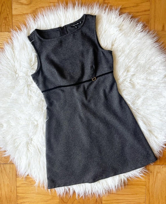 Vintage 90’s gray and black micro plaid mini dress