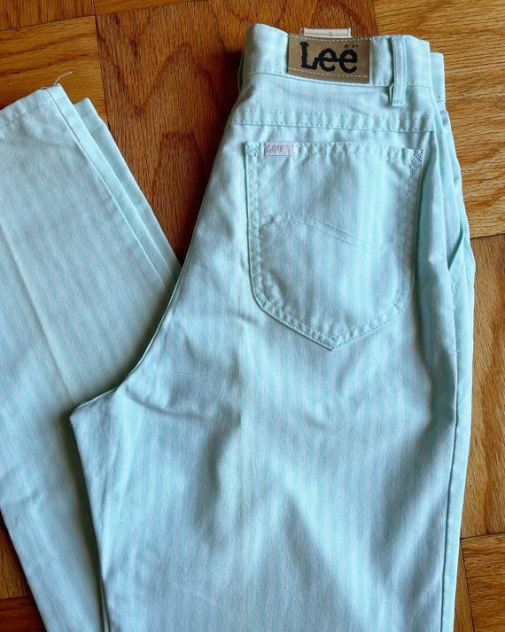 Deadstock early 80’s light turquoise striped poly/