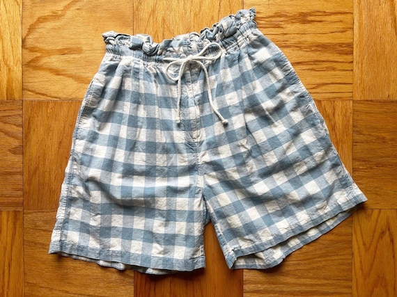 80’s baby blue & white gingham cotton shorts by K… - image 1