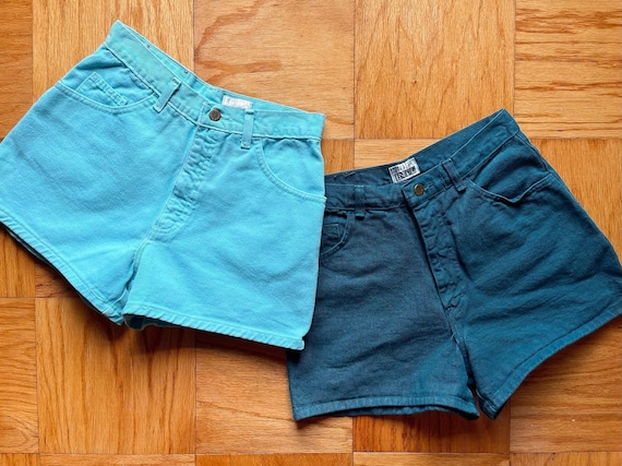 90’s denim shorts by Moda Intl, teal and turquois… - image 1