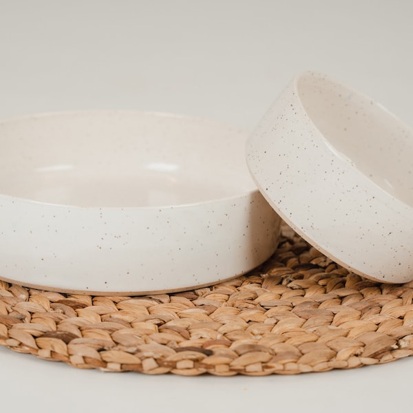 White ceramic bowl for dog or cat.