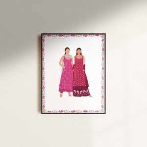 Pakistan / Indian Art Prints, illustration, Women Art, Brown Girl, Desi, traditional dress, border