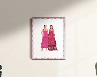 Pakistan / Indian Art Prints, illustration, Women Art, Brown Girl, Desi, traditional dress, border