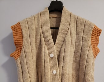 Sleeveless colour-block WOOL-KNIT VEST