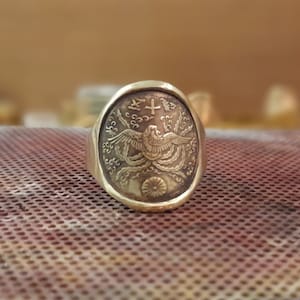 Signet ring coin from Japan 50 sen (2.5cm high)