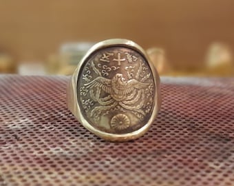 Signet ring coin from Japan 50 sen (2.5cm high)