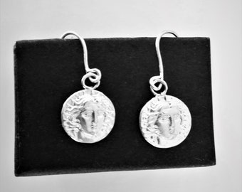 Coin disc earrings,sterling silver, drop earrings,Christmas jewelry,gift for her