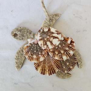 Seashell Sea Turtle Christmas Ornament, Natural Shell Holiday Decor