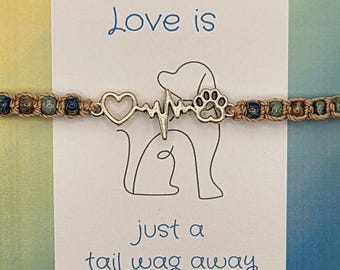 Heart Heartbeat Paw Print Dog Pet Adjustable Bracelet