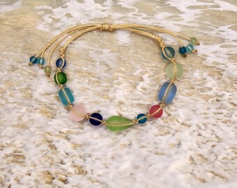 Beaded Frosted Glass Adjustable Bracelet