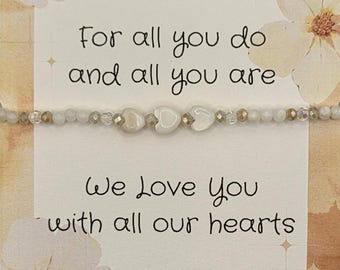 Small Heart Mother of Pearl Beaded Adjustable Bracelet