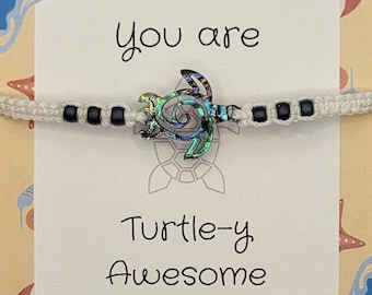 Abalone Turtle Charm Adjustable Beach Bracelet