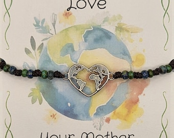 World Heart Charm Love Knotted Adjustable Bracelet