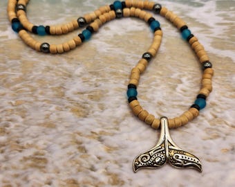 Whale Tail Pendant Coconut Shell Beaded Necklace
