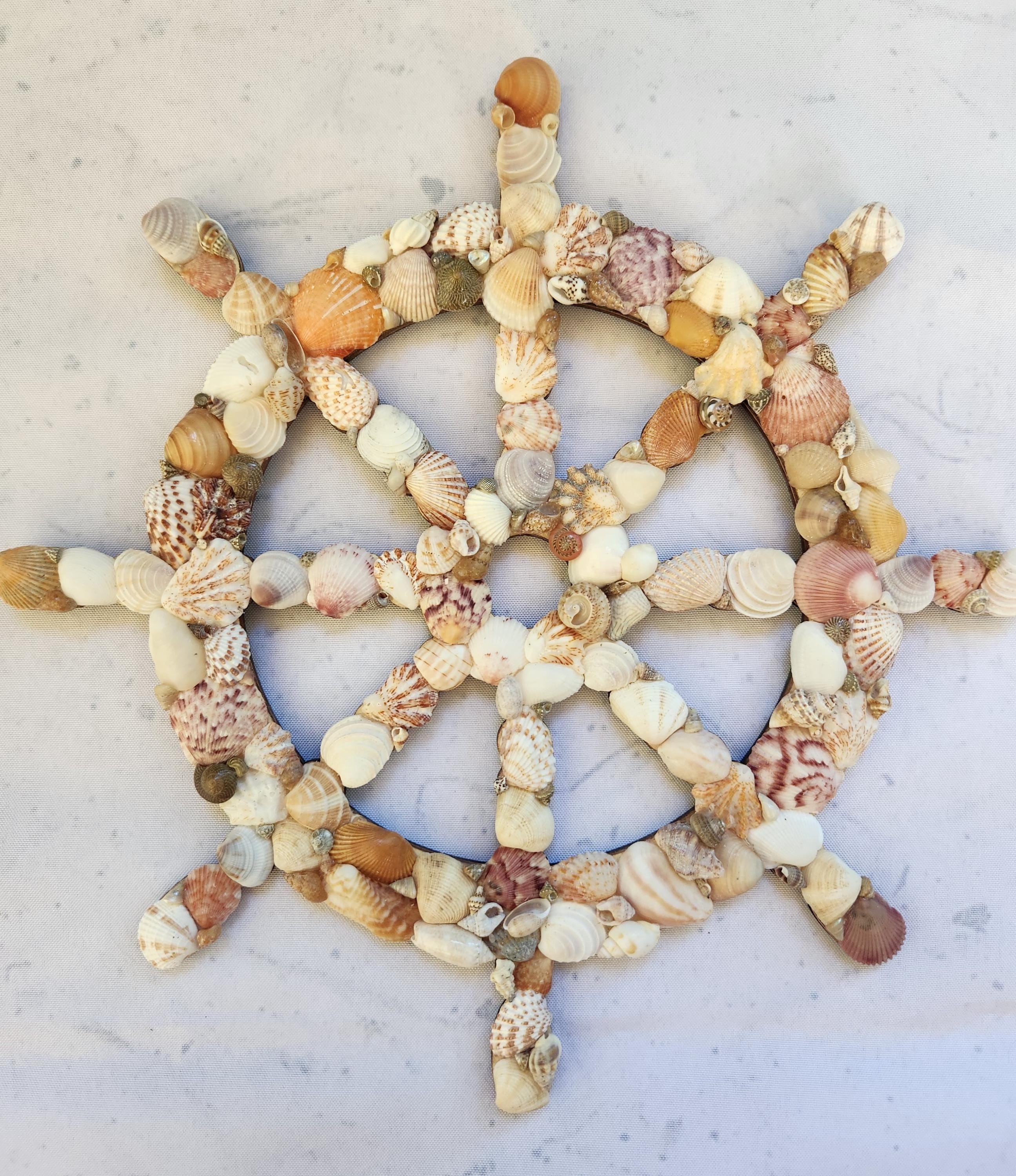 Shell Ship Wheel Wall Decor Natural Seashells Hanging Decoration ...