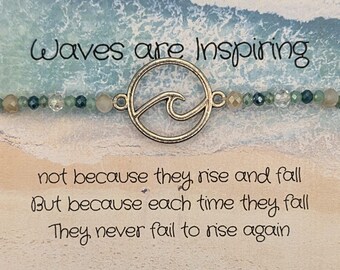Wave Charm Inspirational Beaded Adjustable Beach Bracelet