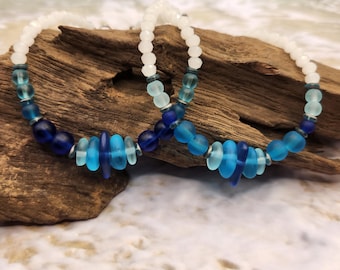Frosted Sea Glass Beaded Beach Bracelet