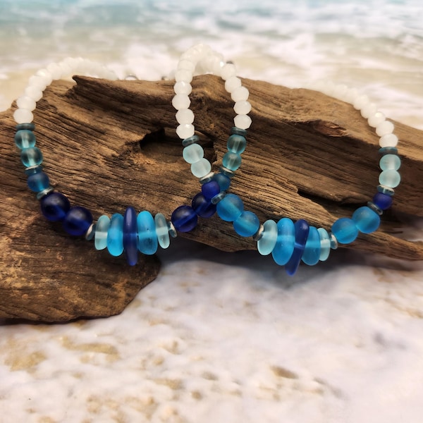 Frosted Sea Glass Beaded Beach Bracelet