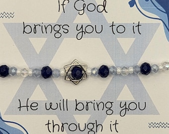 Star of David Religious Charm Beaded Adjustable Bracelet