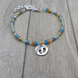 Footprints Charm Beaded Bracelet Adjustable Seed Beads Tiny Baby Footprints Colorful Beach Boho Hippie Love Hope Footprints In The Sand Gift