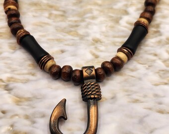 Mens Fishing Hook Pendant Beaded Necklace and Bookmark Set - Fisherman's Prayer