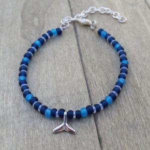 Whale tail charm Seed bead Adjustable bracelet Boho Hippie Beach Surfer Friendship Animal Nautical Ocean Coastal Florida Souvenir Gift Party