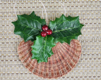 Scallop Shell Ornament Hanging Decor Holiday Christmas Gift Present Souvenir Coastal Nautical Beach house Natural Seashell Starfish Flower