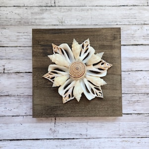 Shell Snowflake Decor Natural Seashell Nautical Coastal Beach Wooden Plaque Picture Art Wall Hanging Florida Christmas Holiday Gift Souvenir