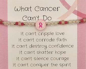 Cancer Pink Ribbon Beaded Inspirational Bracelet