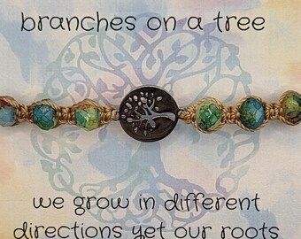 Family Tree Charm Beaded Macrame Adjustable Bracelet
