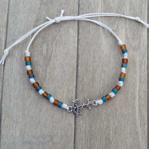 Anchor charm Seed bead Adjustable Waxed cording Bracelet Boho Beach Surfer Hippie Friendship Nautical Sea Ocean Coastal Gift Boat Captain