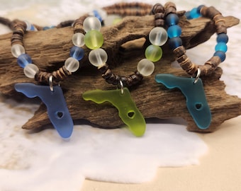Florida Sea Glass Pendant Beaded Necklace